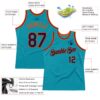 Custom Teal Navy-Orange Authentic Throwback Basketball Jersey