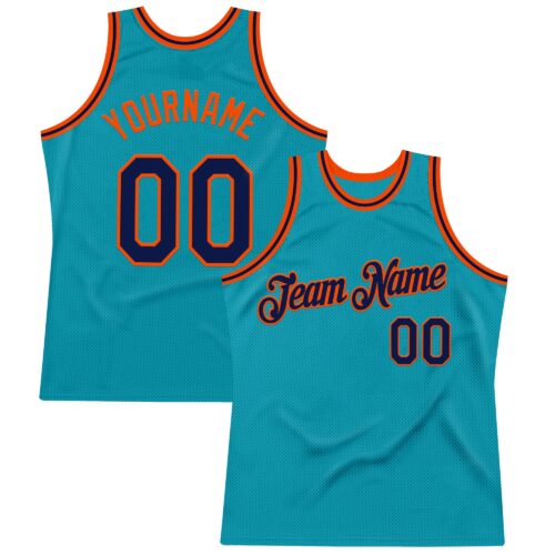 Teal0405 Custom Teal Navy-Orange Authentic Throwback Basketball Jersey