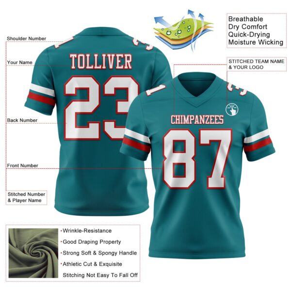 Custom Teal White-Red Authentic Football Jersey