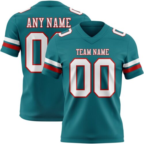 Custom Teal White-Red Authentic Football Jersey