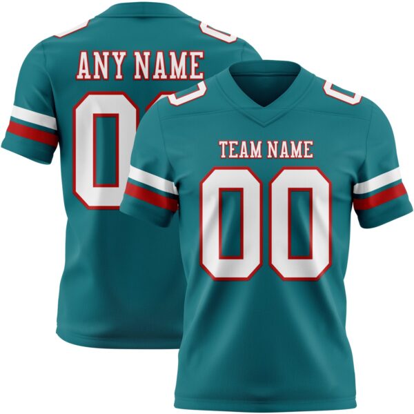 Custom Teal White-Red Authentic Football Jersey