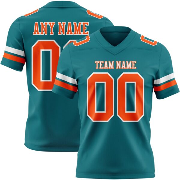 Custom Teal Orange-White Authentic Football Jersey