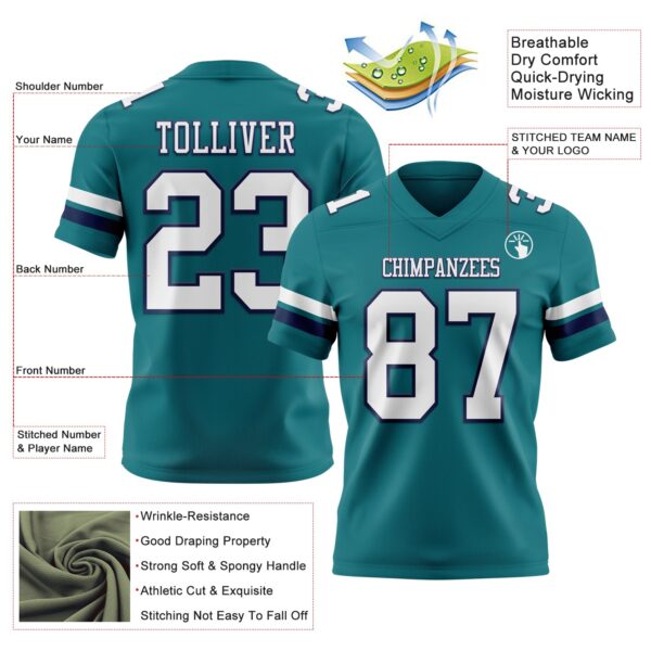 Custom Teal White-Navy Authentic Football Jersey