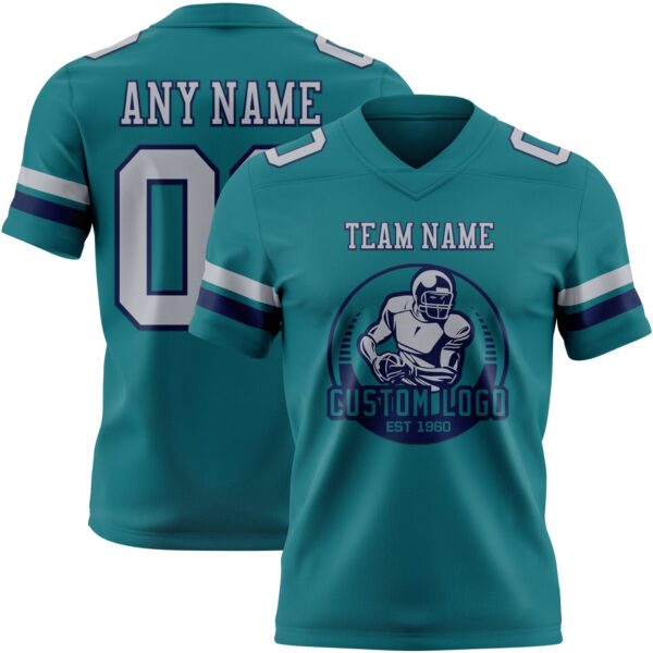 Custom Teal Gray-Navy Authentic Football Jersey