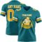 Teal0424-1 Custom Teal Gold-White Authentic Football Jersey