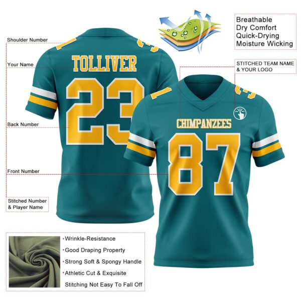 Custom Teal Gold-White Authentic Football Jersey