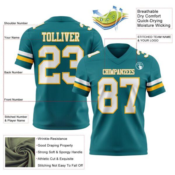 Custom Teal White-Gold Authentic Football Jersey