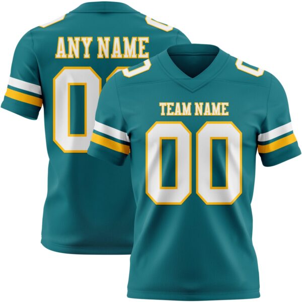 Custom Teal White-Gold Authentic Football Jersey