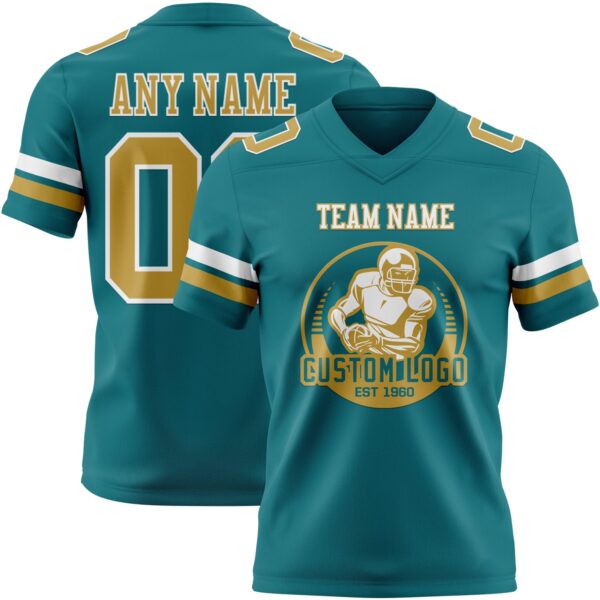 Custom Teal Old Gold-White Authentic Football Jersey
