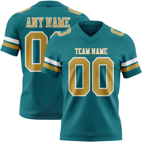 Custom Teal Old Gold-White Authentic Football Jersey