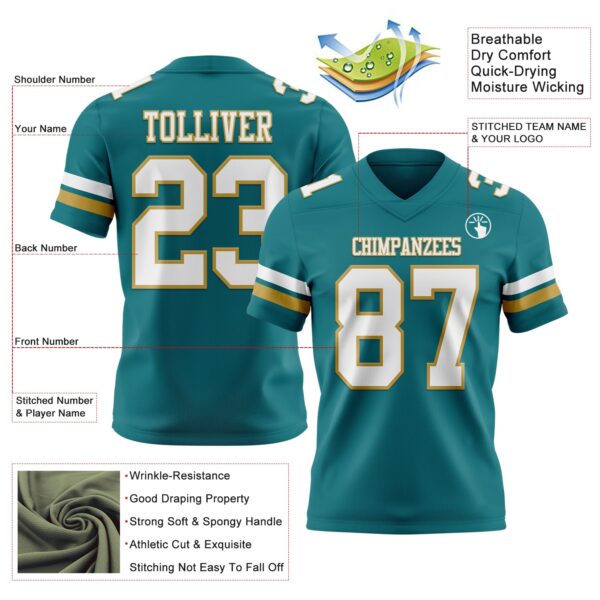 Custom Teal White-Old Gold Authentic Football Jersey
