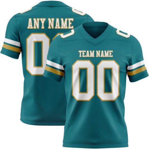 Custom Teal White-Old Gold Authentic Football Jersey