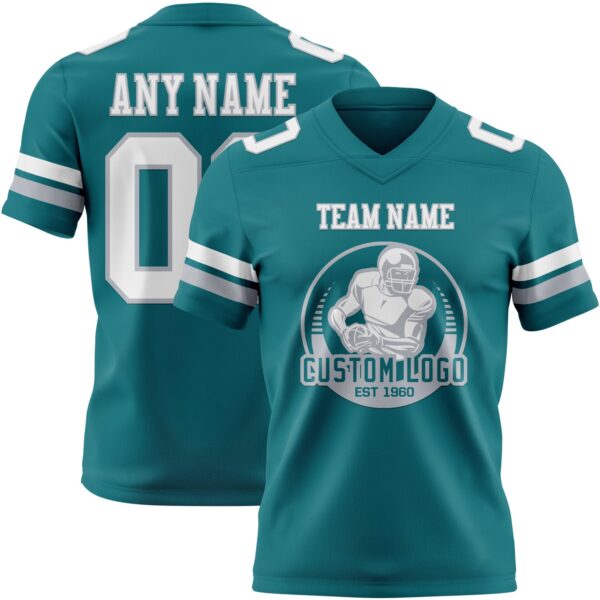 Custom Teal White-Gray Authentic Football Jersey