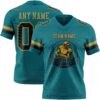 Custom Teal Black-Old Gold Authentic Football Jersey