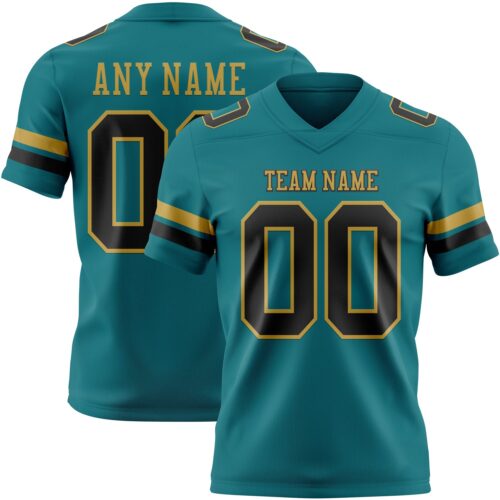 Teal0430 Custom Teal Black-Old Gold Authentic Football Jersey