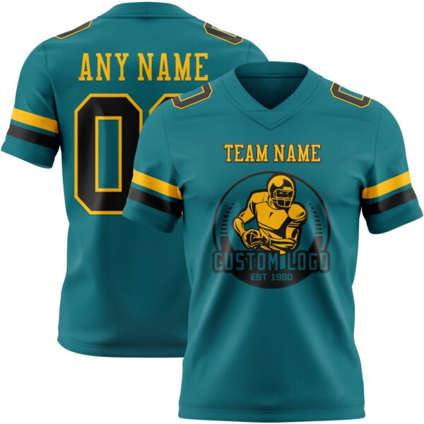 Custom Teal Black-Gold Authentic Football Jersey