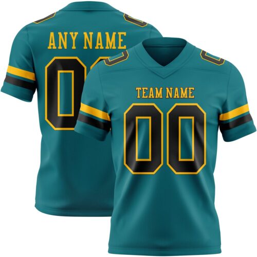 Custom Teal Black-Gold Authentic Football Jersey