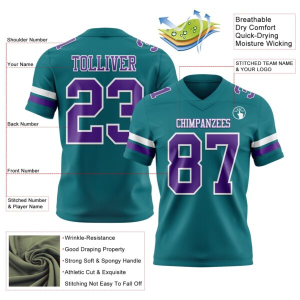 Custom Teal Purple-White Authentic Football Jersey