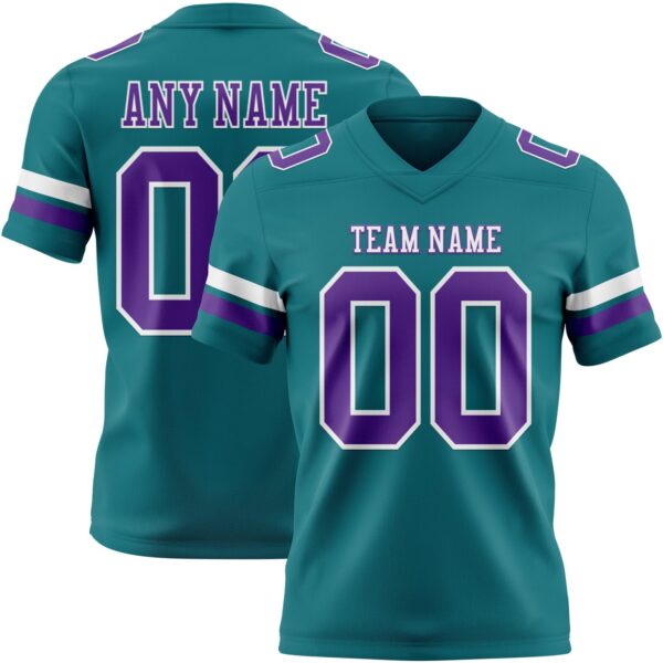 Custom Teal Purple-White Authentic Football Jersey