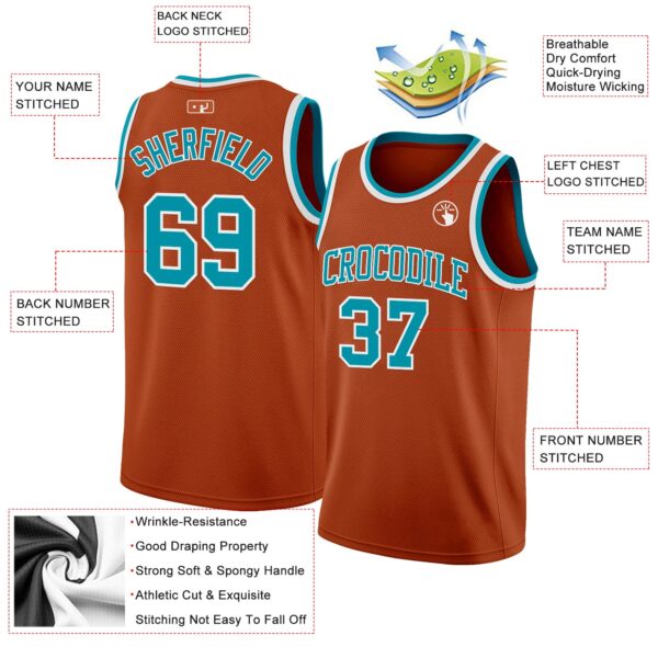 Custom Texas Orange Teal-White Authentic Basketball Jersey