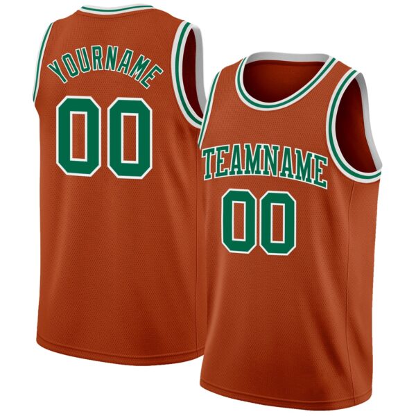 Custom Texas Orange Kelly Green-White Authentic Basketball Jersey