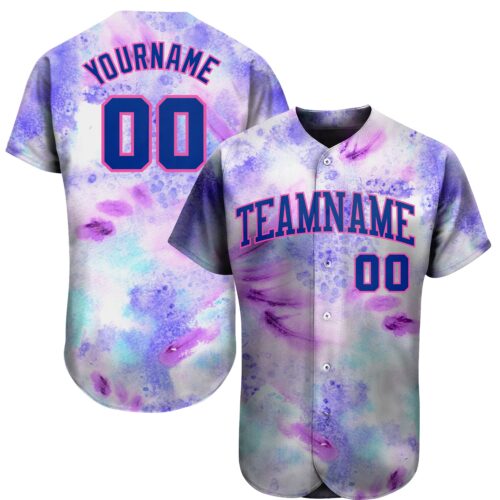 TieD0025 Custom Tie Dye Royal-Pink 3D Authentic Baseball Jersey