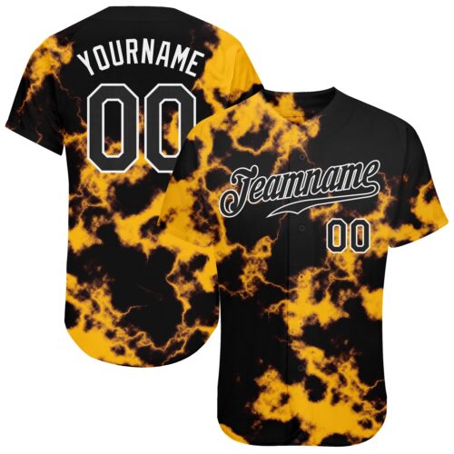 TieD0057 Custom Tie Dye Black-White 3D Authentic Baseball Jersey