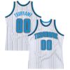 Custom White Black Pinstripe Blue-Gray Authentic Basketball Jersey