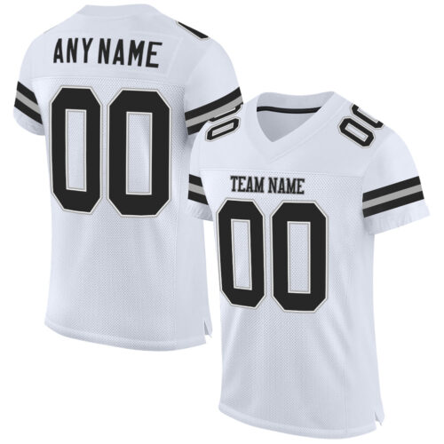 White0620 Custom White Black-Gray Mesh Authentic Football Jersey