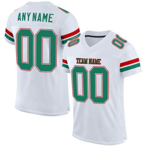 White0636 Custom White Kelly Green-Red Mesh Authentic Football Jersey