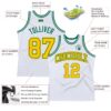 Custom White Gold-Kelly Green Authentic Throwback Basketball Jersey