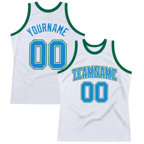 White0979_cd42f29b-de3e-4d62-b779-3de65c7d3a31 Custom White Blue-Kelly Green Authentic Throwback Basketball Jersey