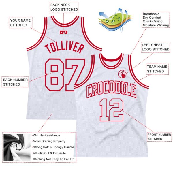 Custom White White-Red Authentic Throwback Basketball Jersey
