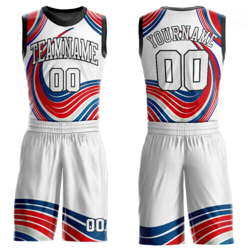 White1020 Custom White White-Red Round Neck Sublimation Basketball Suit Jersey