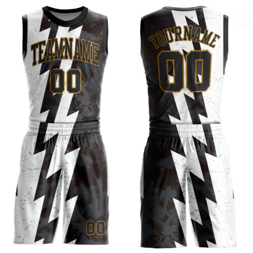 White1022 Custom White Black-Old Gold Round Neck Sublimation Basketball Suit Jersey
