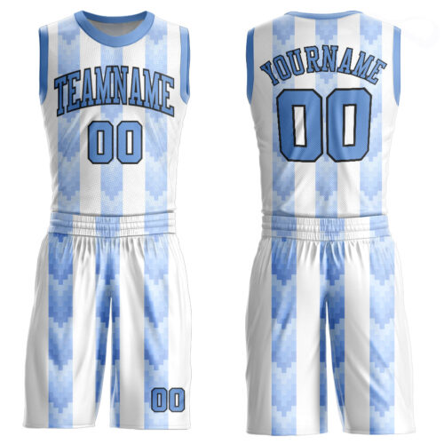 White1023 Custom White Light Blue-Black Round Neck Sublimation Basketball Suit Jersey