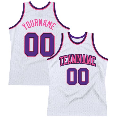 White1133 Custom White Purple Black-Pink Authentic Throwback Basketball Jersey