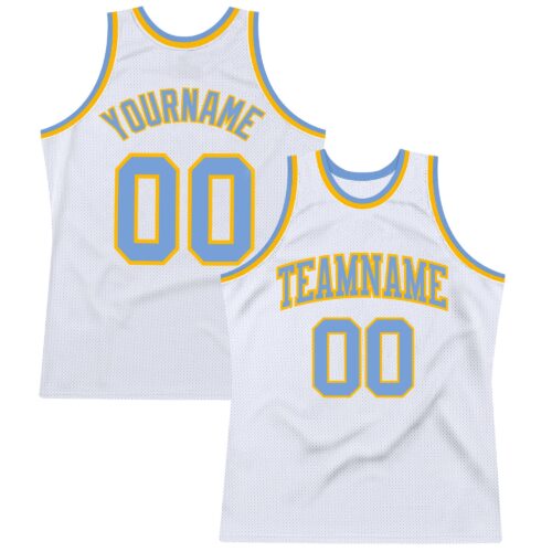 White1137 Custom White Light Blue-Gold Authentic Throwback Basketball Jersey