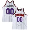 Custom White Black Pinstripe Purple-Red Authentic Basketball Jersey