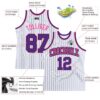 Custom White Black Pinstripe Purple-Pink Authentic Basketball Jersey