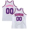 Custom White Black Pinstripe Purple-Pink Authentic Basketball Jersey