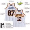 Custom White Navy Pinstripe Navy Gold-Orange Authentic Basketball Jersey