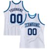 Custom White Navy Pinstripe Navy-Blue Authentic Basketball Jersey