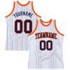 Custom White Navy Pinstripe Navy-Orange Authentic Basketball Jersey
