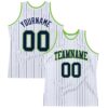 Custom White Navy Pinstripe Navy-Neon Green Authentic Basketball Jersey