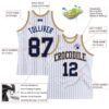 Custom White Navy Pinstripe Navy-Old Gold Authentic Basketball Jersey