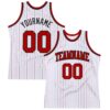Custom White Red Pinstripe Red-Black Authentic Basketball Jersey