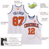 Custom White Orange Pinstripe Orange-Navy Authentic Basketball Jersey