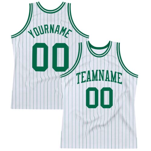 White1254 Custom White Kelly Green Pinstripe Kelly Green Authentic Basketball Jersey