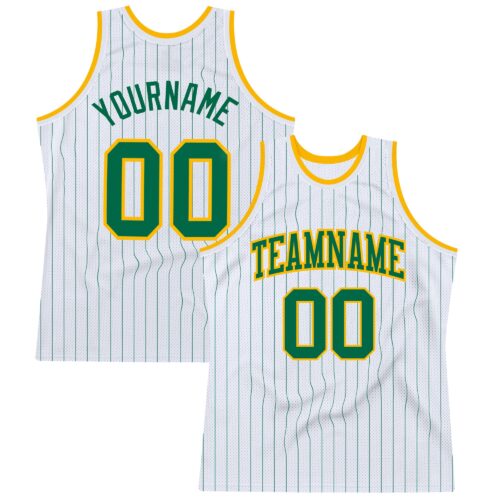 White1258_eddafca8-c863-40e5-99e9-2d57512a8723 Custom White Kelly Green Pinstripe Kelly Green-Gold Authentic Basketball Jersey